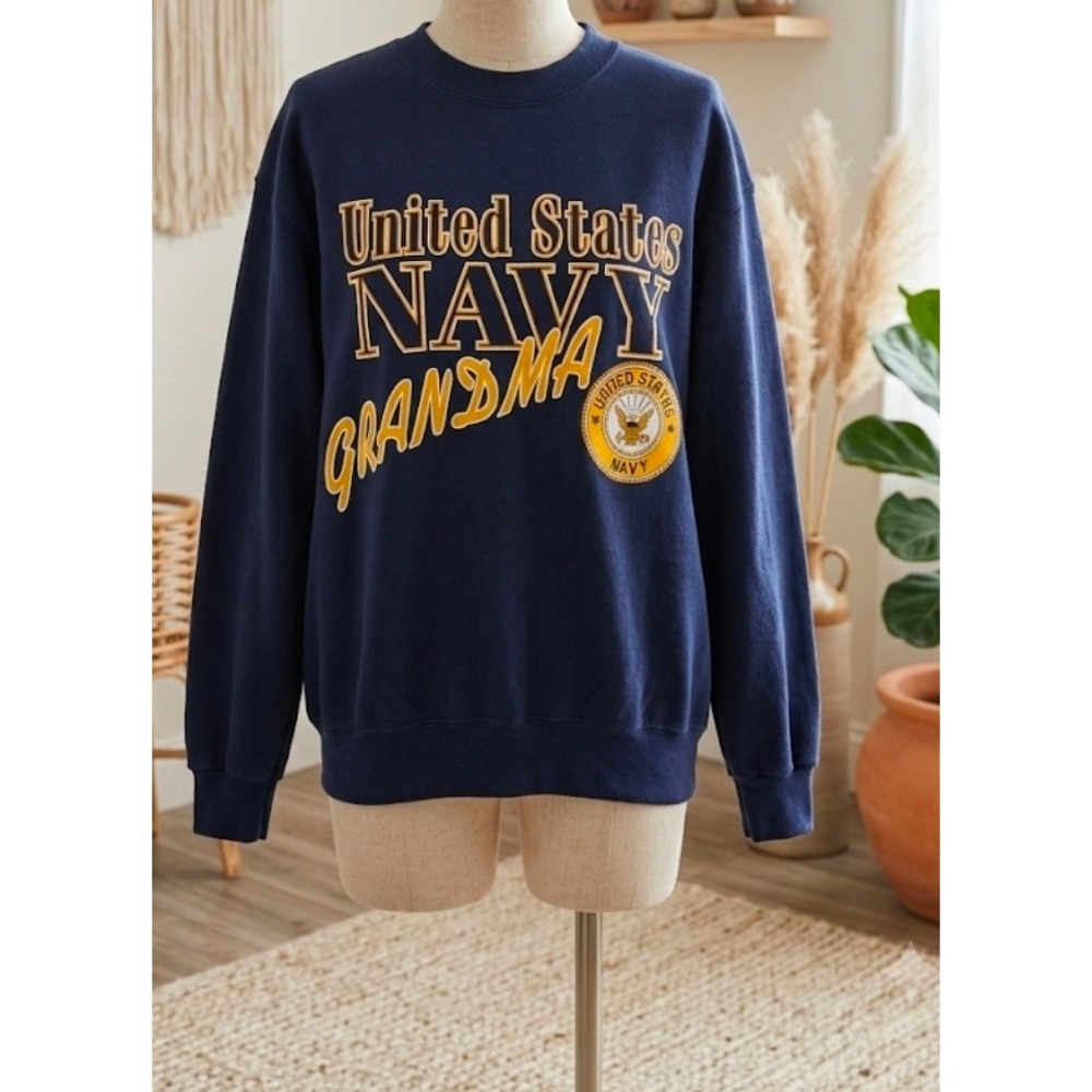 Vintage Soffe US Navy Grandma Sweatshirt Medium Navy Blue Crewneck Military USA
